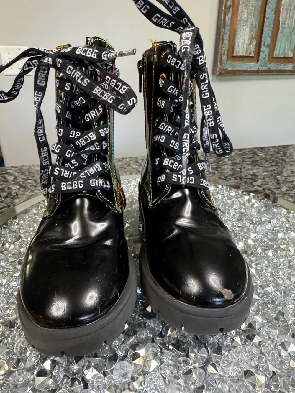 BCBGeneration girls Lace-Up Combat Boots with Rainbow Stitching
